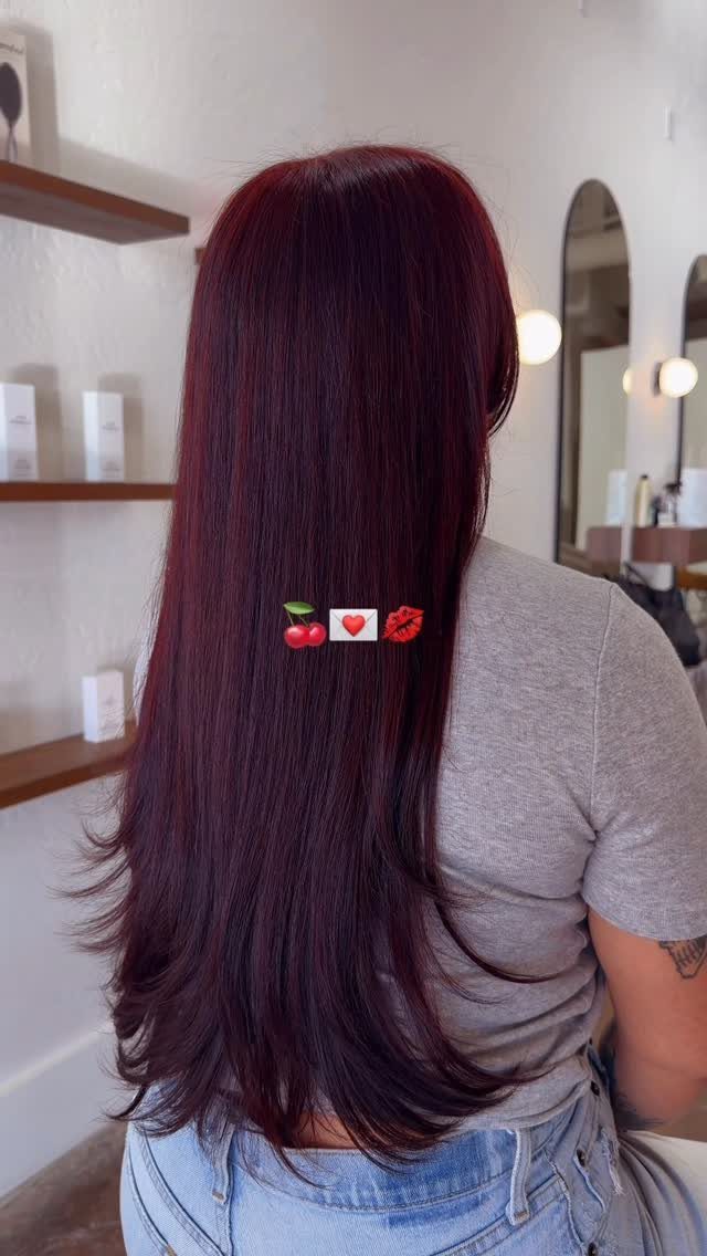 Best Hair Dye for Dark Hair: 8 Shades and Ideas 5 Long deep burgundy-red hair with small decorative clips seen from behind.