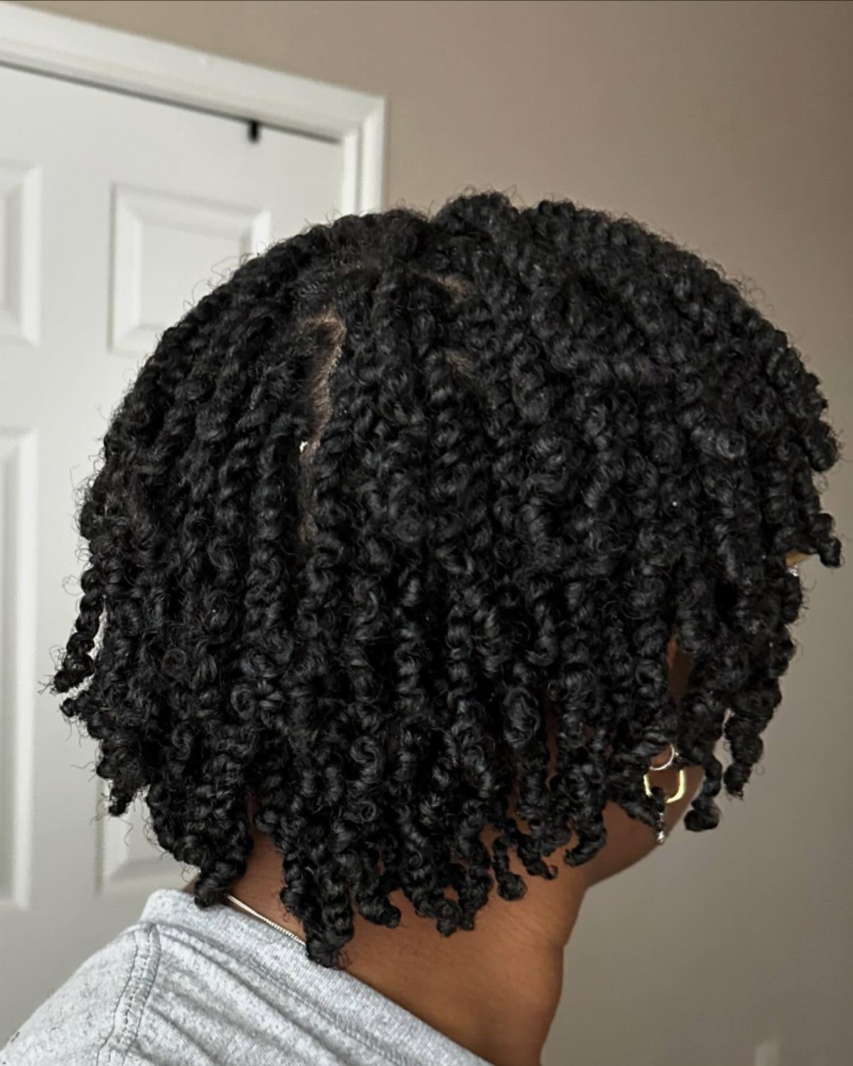 17 Black Natural Hair Ideas for Every Length and Style 16 Black natural hair styled in defined curls and twists from a back view.