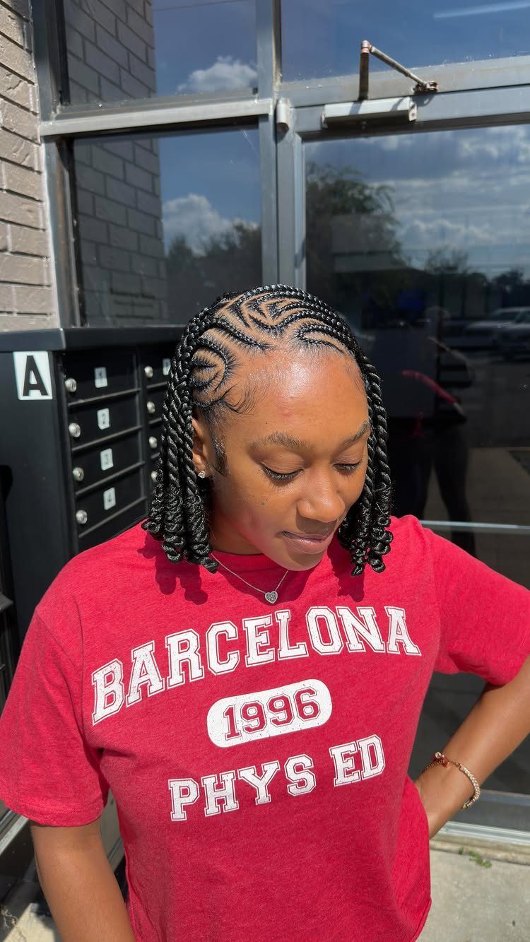 Cornrows and Twists Hairstyles: 11 Ideas to Try 3 Woman with cornrows on top and a chin-length bob of black twists.