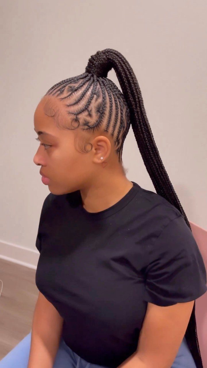 14 Hairstyles for Long Hair for Summer, Easy and Cool 1 Woman with a high braided ponytail and intricate scalp braid patterns.